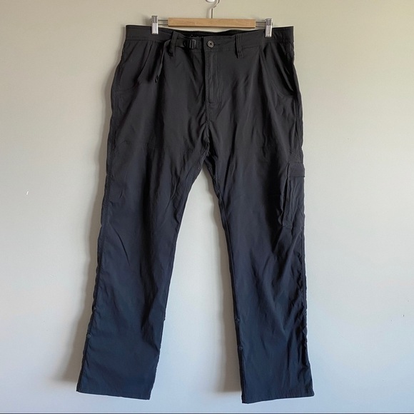 PRANA Zion Stretch Pants Nylon Outdoor Roll up Belted Dark Grey Size 38X32 - Picture 1 of 12